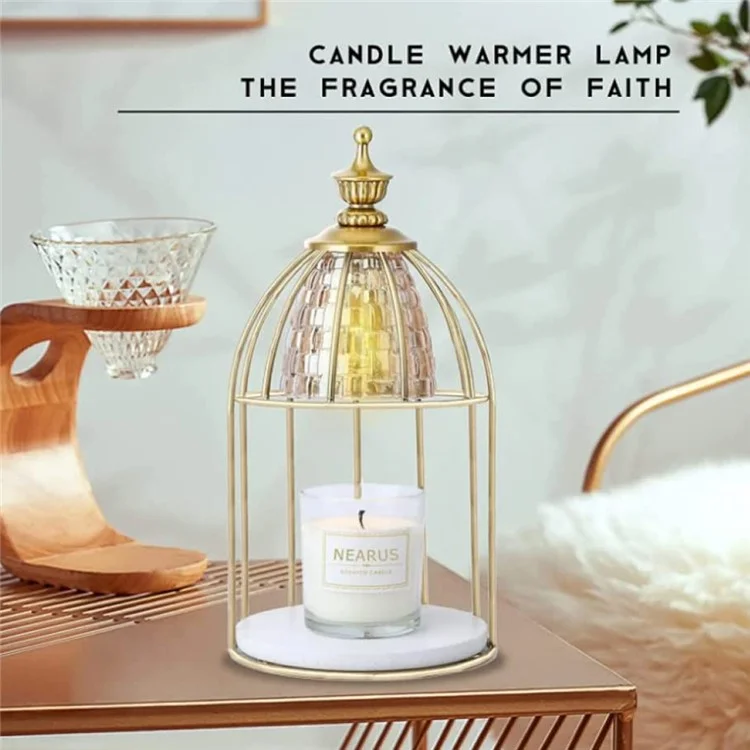 Scented Candle Warmer Dimmable Night Lamp Timing Function Jar Candles Melting Table Light, EU Plug - Gold