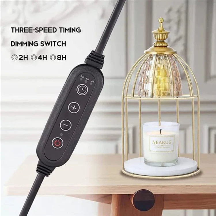 Scented Candle Warmer Dimmable Night Lamp Timing Function Jar Candles Melting Table Light, EU Plug - Gold