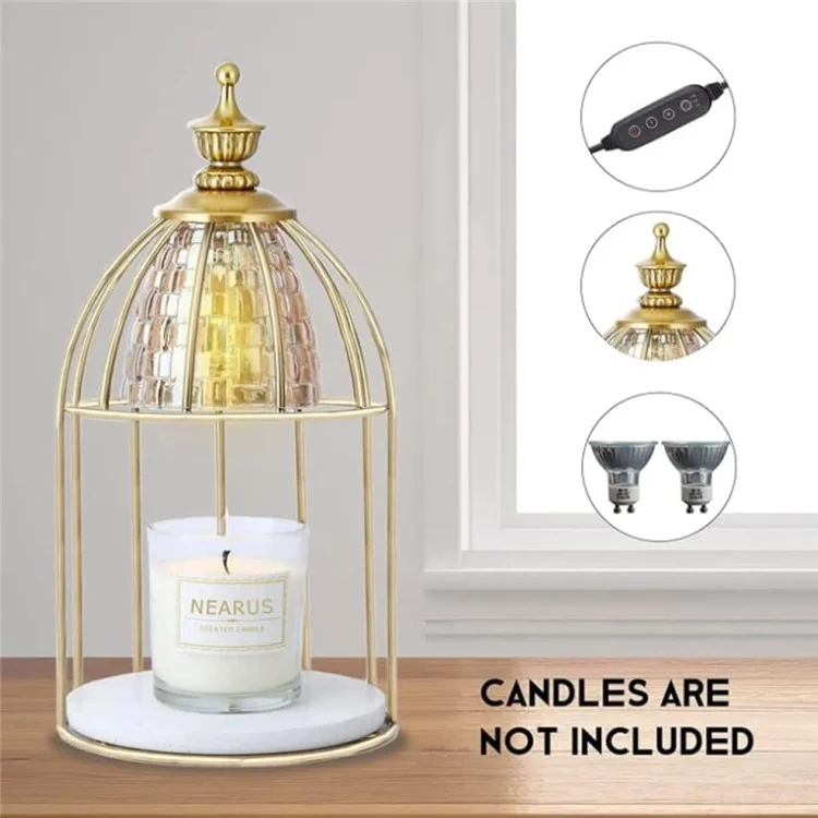 Scented Candle Warmer Dimmable Night Lamp Timing Function Jar Candles Melting Table Light, EU Plug - Gold
