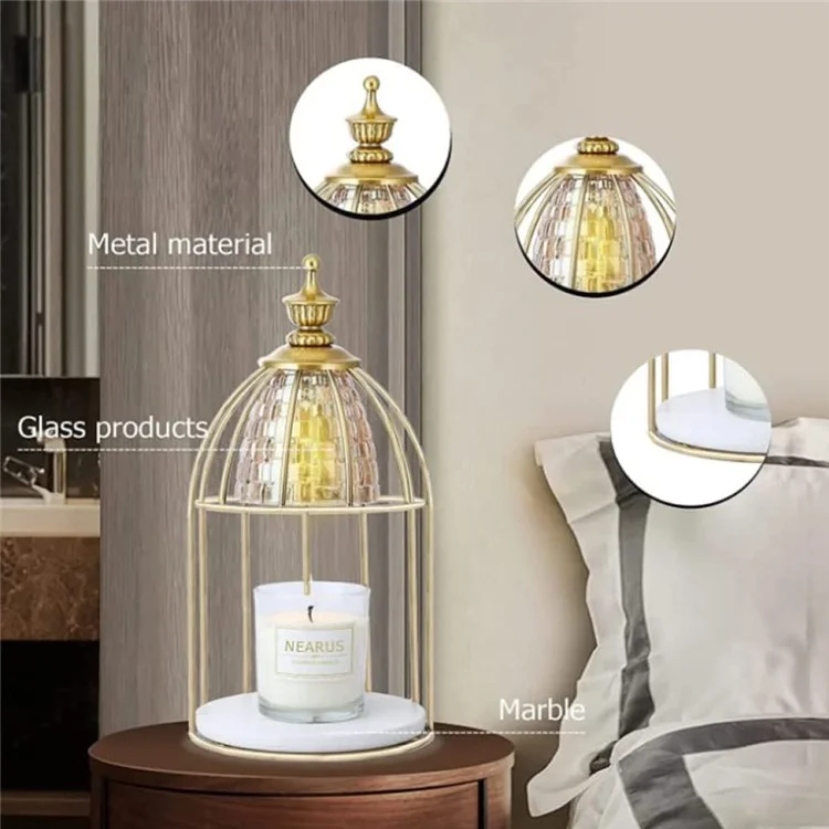 Scented Candle Warmer Dimmable Night Lamp Timing Function Jar Candles Melting Table Light, EU Plug - Gold
