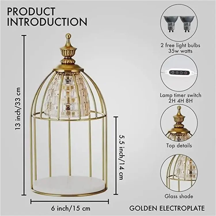 Scented Candle Warmer Dimmable Night Lamp Timing Function Jar Candles Melting Table Light, EU Plug - Gold
