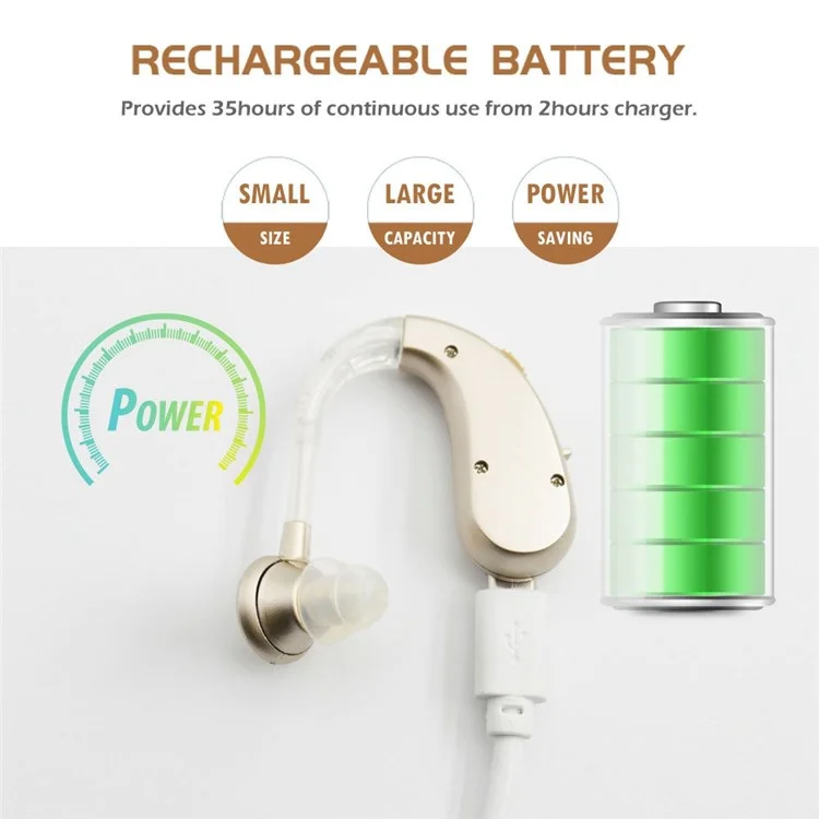 GE-T10 Portable Hearing Aid Audiphones Sound Amplifier Lightweight Noise Reduction Hearing Aid with Two Frequency Modes - Gold/EU Plug