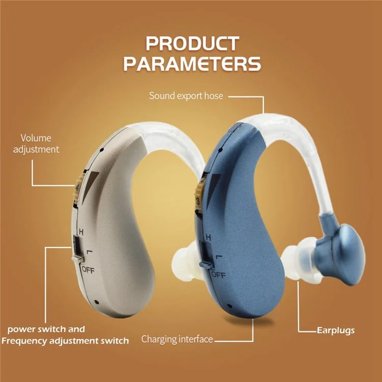 GE-T10 Portable Hearing Aid Audiphones Sound Amplifier Lightweight Noise Reduction Hearing Aid with Two Frequency Modes - Gold/EU Plug