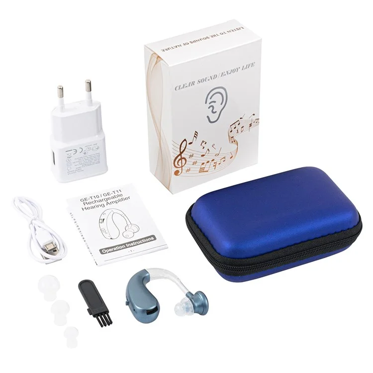 GE-T10 Portable Hearing Aid Audiphones Sound Amplifier Lightweight Noise Reduction Hearing Aid with Two Frequency Modes - Gold/EU Plug