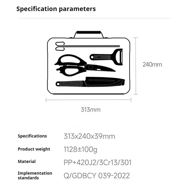 XIAOMIYOUPIN NEXTOOL NE20261 Couteau Ciseaux Éplucheur Pince Planche à Découper Petit Table BBQ Ensemble d'Outils de Cuisine (Pas de FDA, Sans BPA)