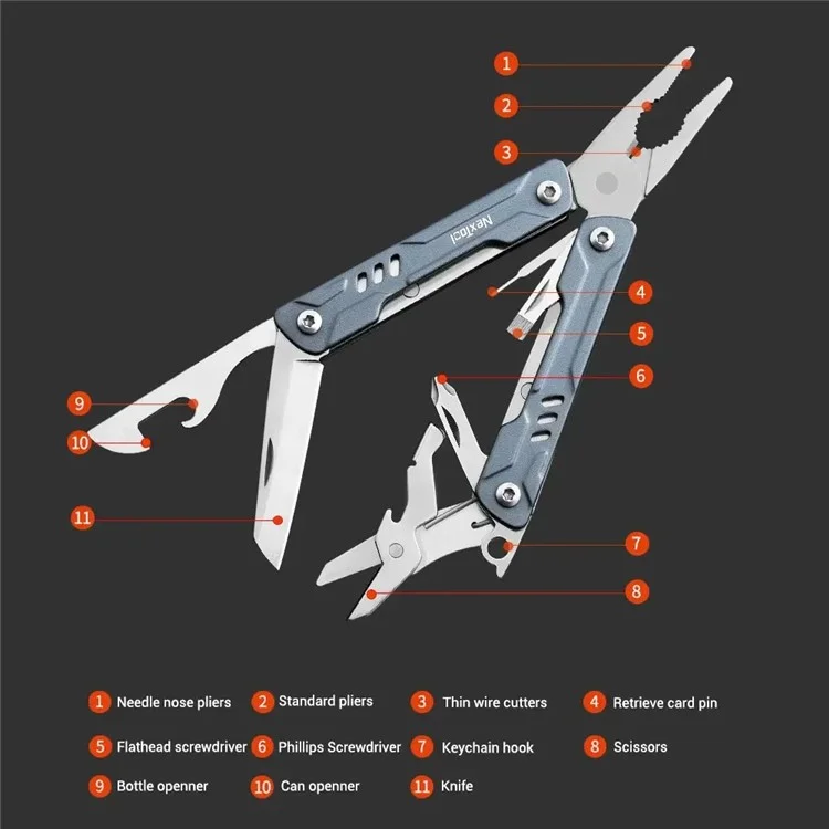 XIAOMIYOUPIN NEXTOOL NE20135 Multifunktionelle faltbare Zange aus Edelstahl, Schere, Flaschenöffner, Schraubendreher-Tools