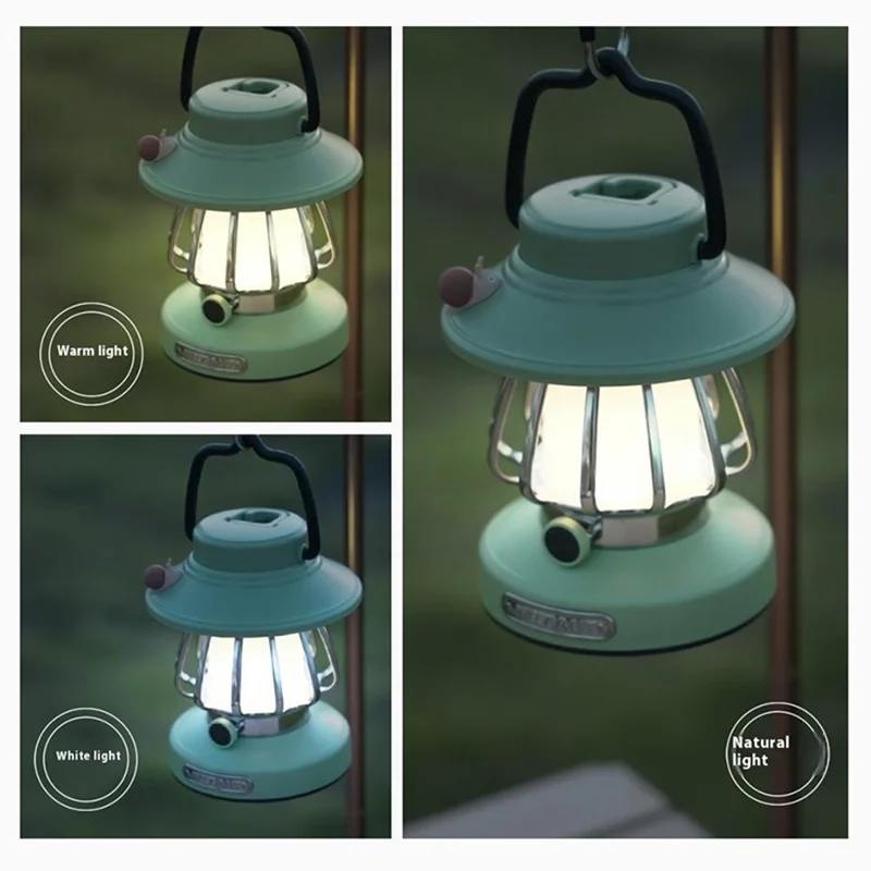 ZM1617 Snail Decor Retro Camping Tent Lantern Hanging Lamp Home Bedside LED Night Light - Verde
