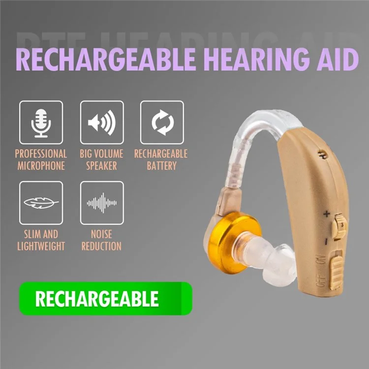 GE-60 Slim Hearing Aid Lightweight Wireless Audiphones Sound Amplifier Portable Noise Reduction Hearing Aid for Elderly - EU Plug
