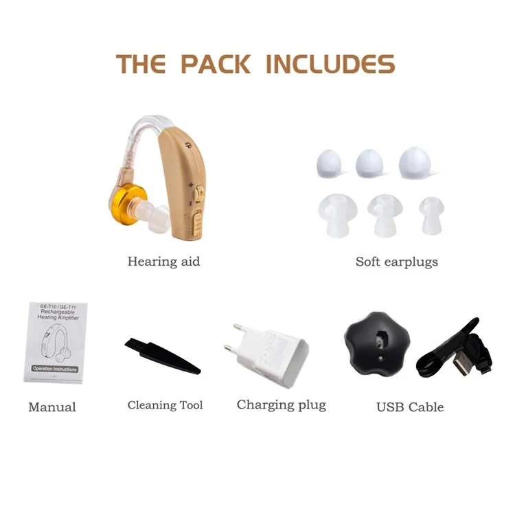 GE-60 Slim Hearing Aid Lightweight Wireless Audiphones Sound Amplifier Portable Noise Reduction Hearing Aid for Elderly - EU Plug