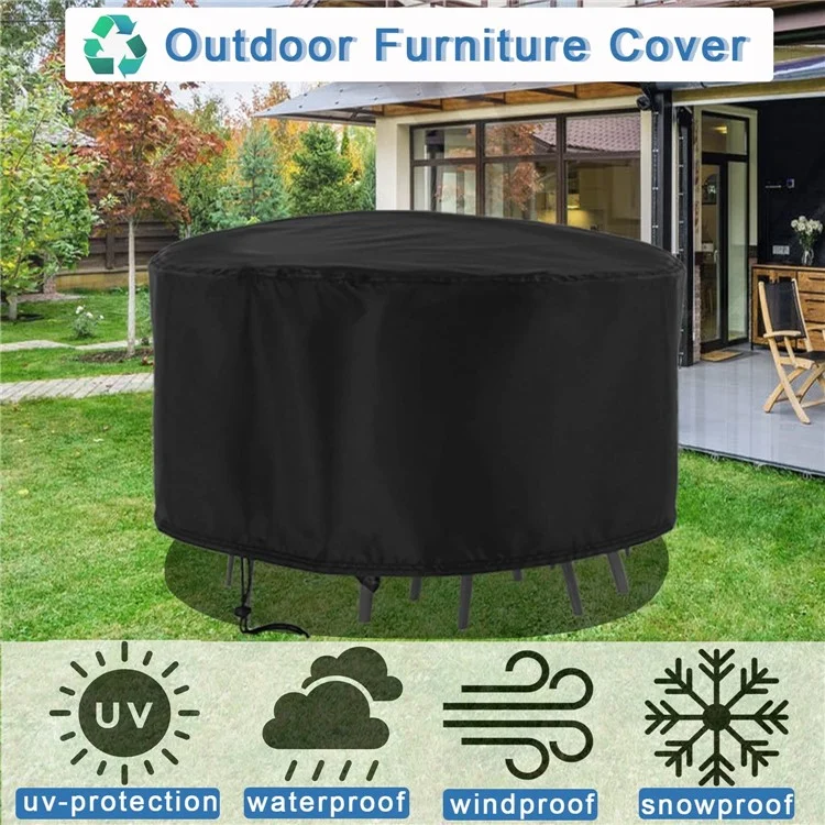 230x110cm Anti-UV 210D Oxford Cloth Outdoor Garden Round Furniture Dust Cover with Drawstring