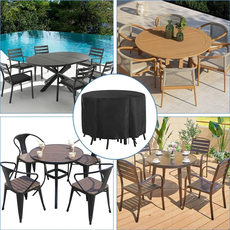 230x110cm Anti-UV 210D Oxford Cloth Outdoor Garden Round Furniture Dust Cover with Drawstring