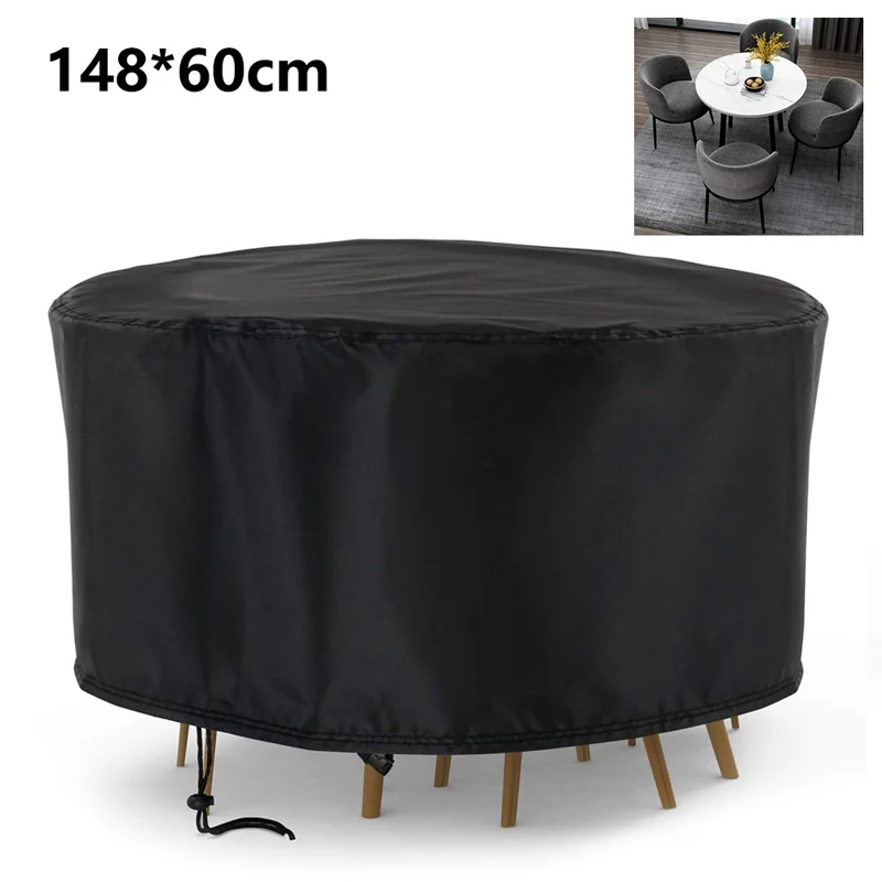 148x60cm Anti-UV 210D Oxford Cloth Outdoor Garden Round Furniture Dust Cover with Drawstring