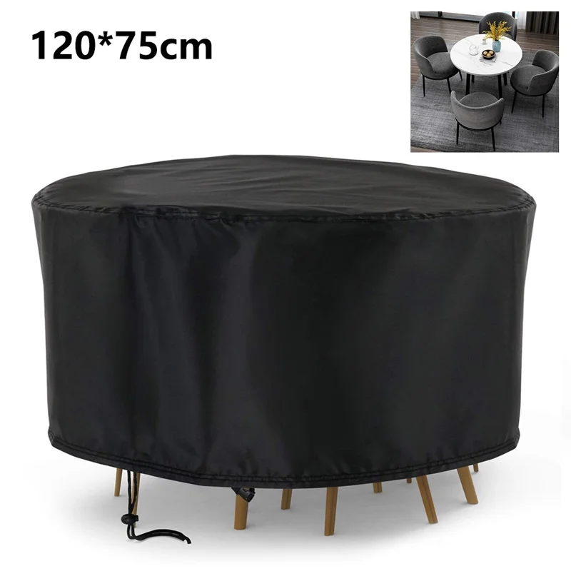 120x75cm Anti-UV 210D Oxford Cloth Outdoor Garden Round Furniture Dust Cover with Drawstring
