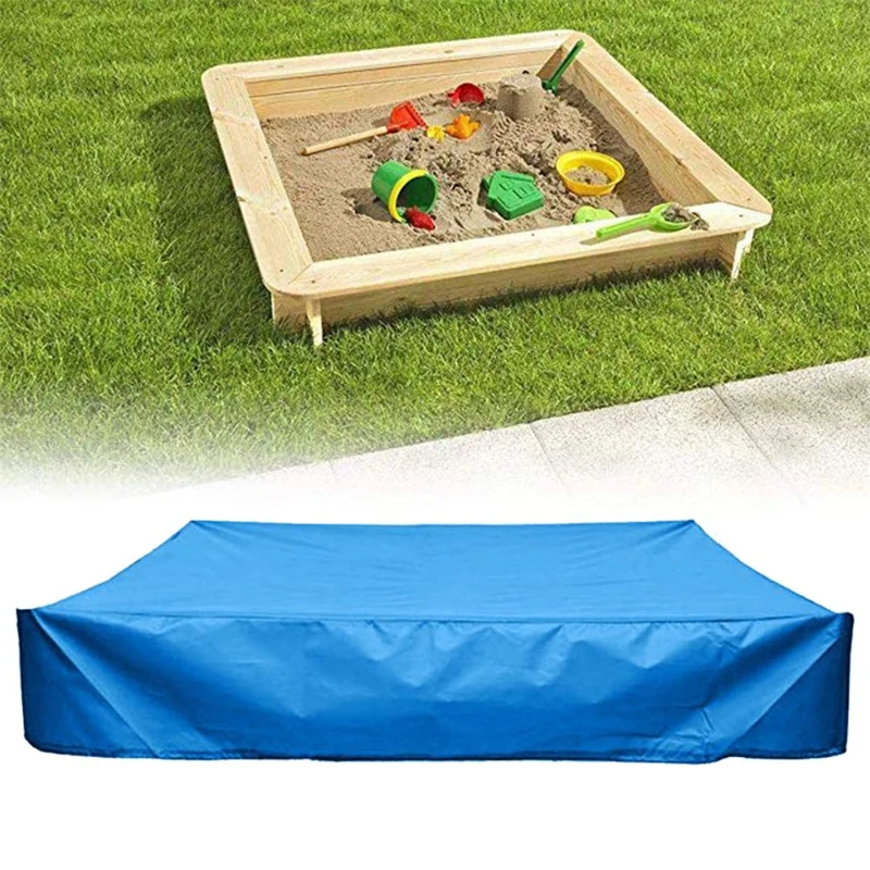 120x120x20cm 210D Oxford Cloth Sandpit Cover Square Pool Cover with Drawstring Sandbox Cover - Blue