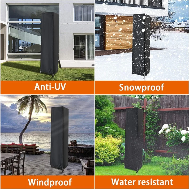 210D Oxford Cloth Patio Heater Cover Waterproof Outdoor Standing Square Heater Cover, 221x53x61cm
