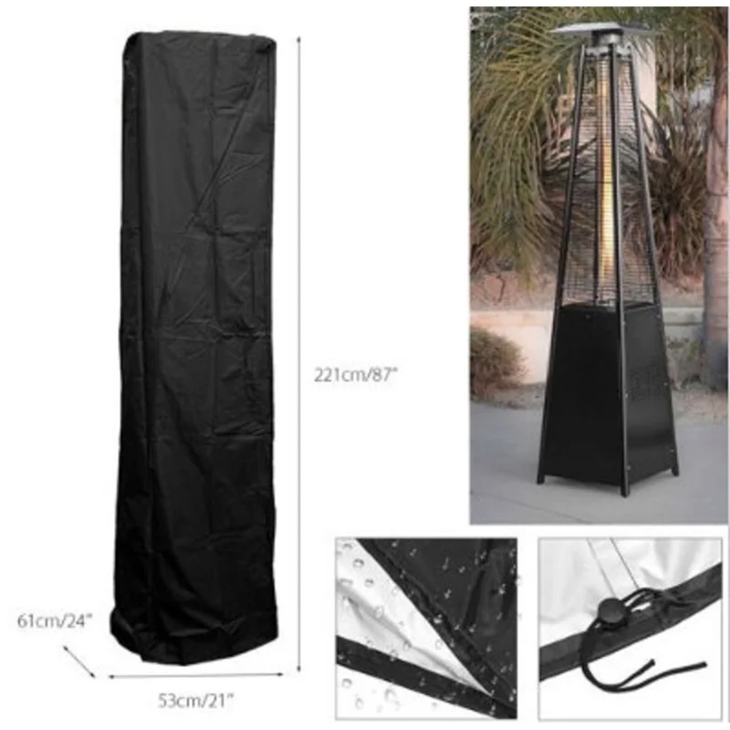 210D Oxford Cloth Patio Heater Cover Waterproof Outdoor Standing Square Heater Cover, 221x53x61cm