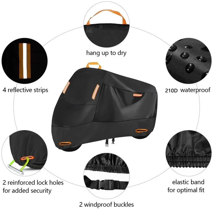 XXXXL: 295x110x140cm Capa para Motocicleta de Tecido Oxford 210D Protetor à Prova de Sol e Chuva