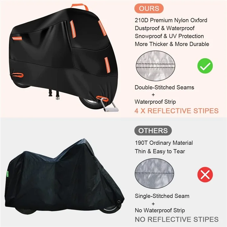 XXXXL: 295x110x140cm Capa para Motocicleta de Tecido Oxford 210D Protetor à Prova de Sol e Chuva