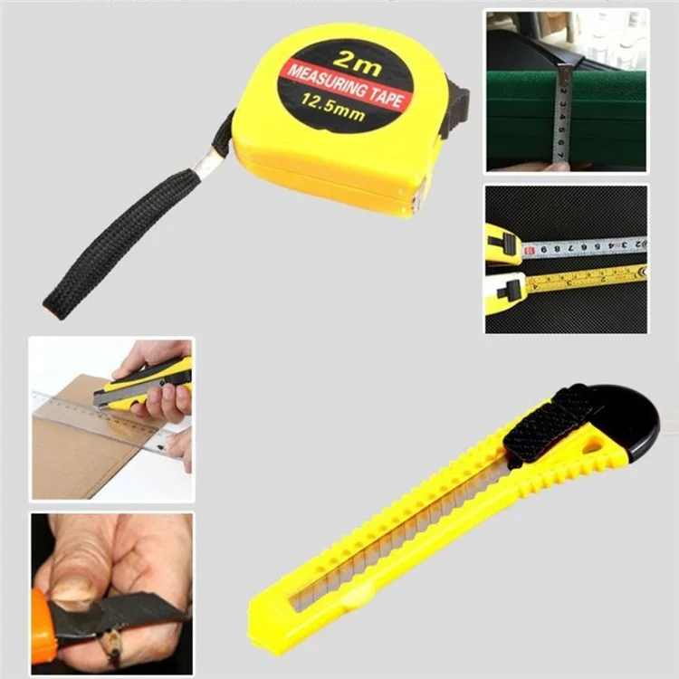 9Pcs / Set Utility Knife Measuring Tape Wire Cutter Screwdriver Car Home Repair Tool Box