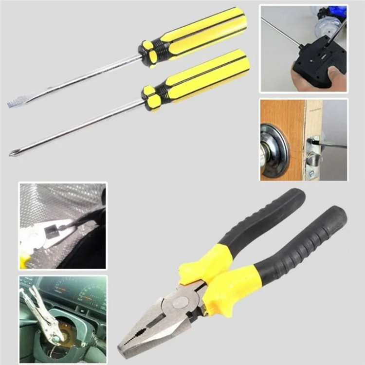 9Pcs / Set Utility Knife Measuring Tape Wire Cutter Screwdriver Car Home Repair Tool Box