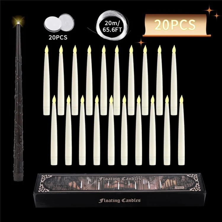 20PCS LED Bougies Flottantes avec 1PC Baguette Magique Télécommandée avec Minuterie pour Anniversaire Halloween Fête