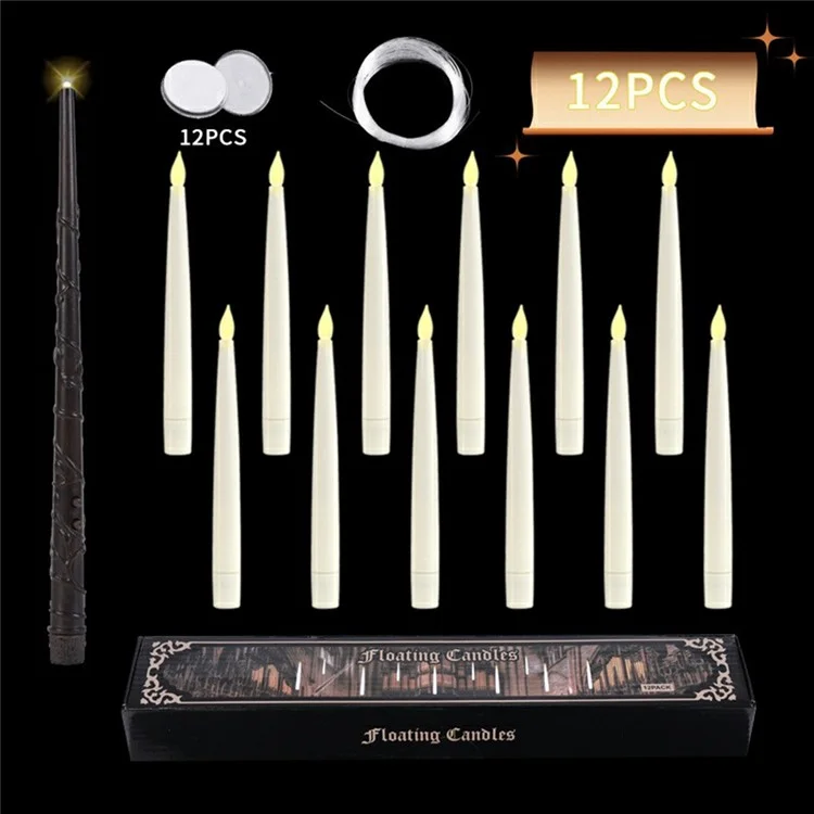 12PCS LED Floating Candles with 1PC Magic Wand Remote Timer for Birthday Halloween Party
