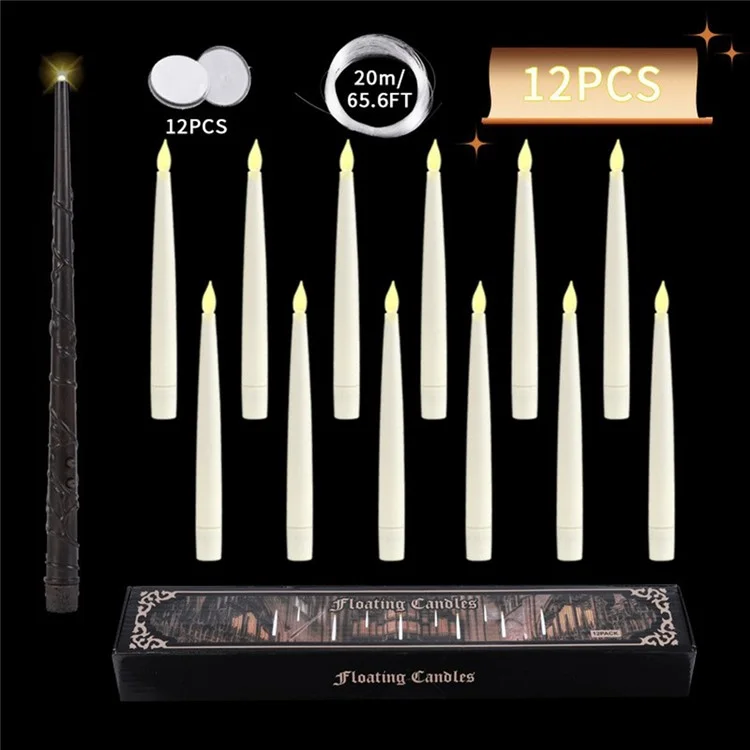 12PCS LED Floating Candles with 1PC Magic Wand Remote Timer for Birthday Halloween Party