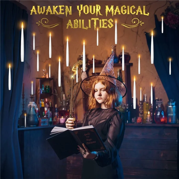 12PCS LED Floating Candles with 1PC Magic Wand Remote Timer for Birthday Halloween Party