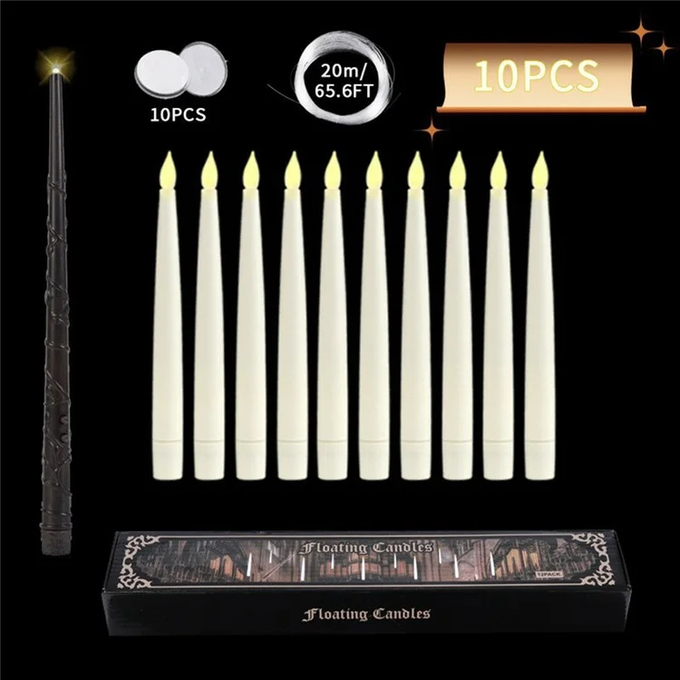 10pcs a Mené Des Bougies Flottantes Avec 1pc Magic Wand Timer à Distance Pour la Fête D'anniversaire Halloween