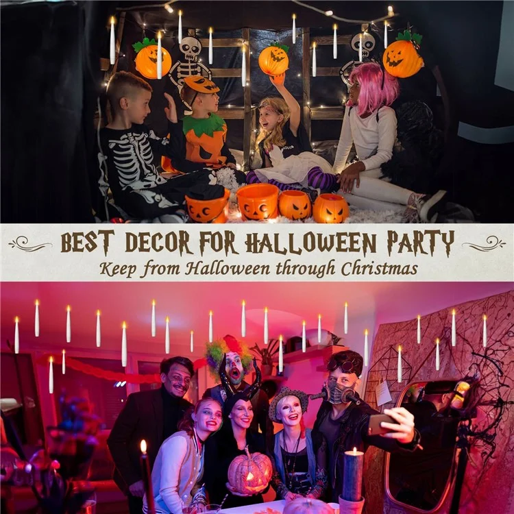 10pcs a Mené Des Bougies Flottantes Avec 1pc Magic Wand Timer à Distance Pour la Fête D'anniversaire Halloween