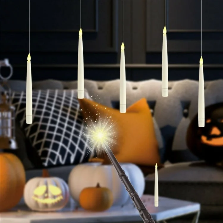 10pcs a Mené Des Bougies Flottantes Avec 1pc Magic Wand Timer à Distance Pour la Fête D'anniversaire Halloween