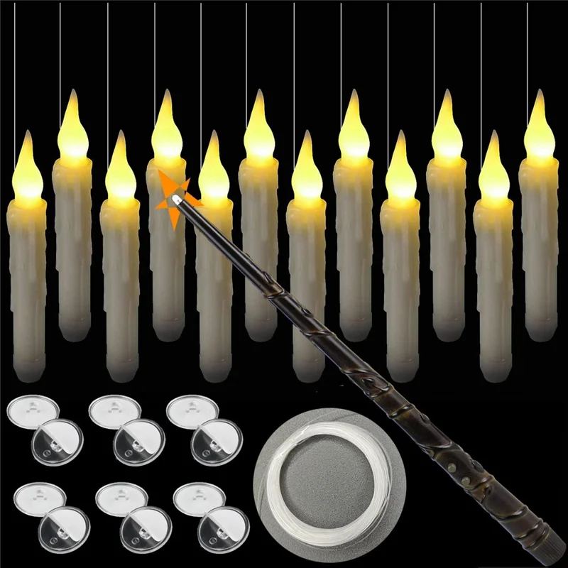 12PCS LED Floating Candles with 1PC Magic Wand Remote Timer for Birthday Halloween Party - Style A / Warm White Light