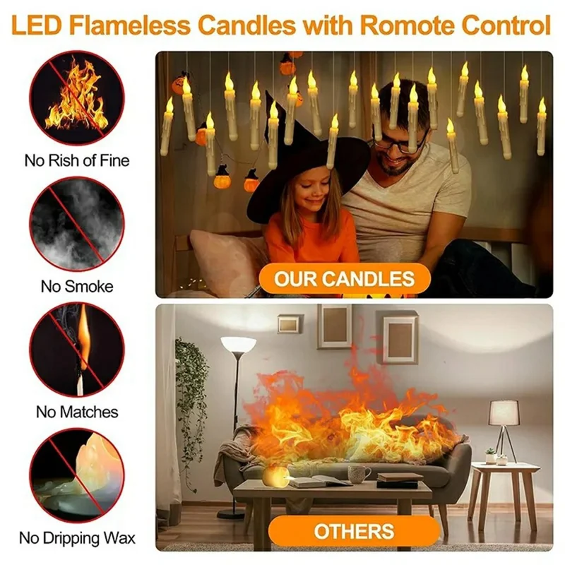 12PCS LED Floating Candles with 1PC Magic Wand Remote Timer for Birthday Halloween Party - Style A / Warm White Light