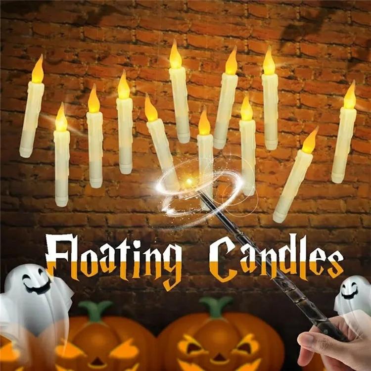 12PCS LED Floating Candles with 1PC Magic Wand Remote Timer for Birthday Halloween Party - Style A / Warm White Light