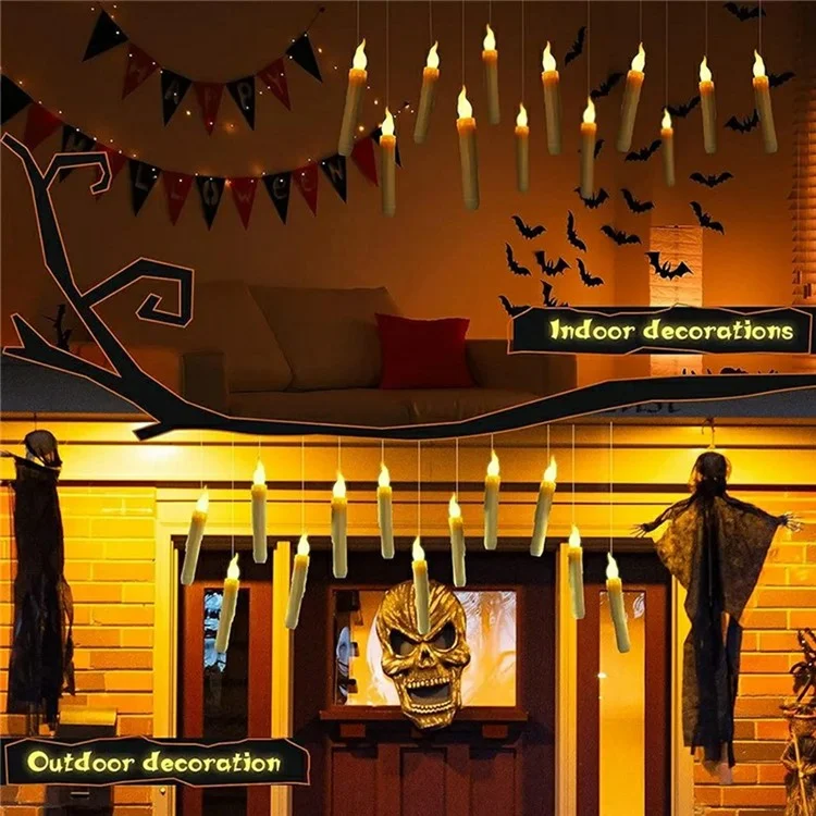 12PCS LED Floating Candles with 1PC Magic Wand Remote Timer for Birthday Halloween Party - Style A / Warm White Light