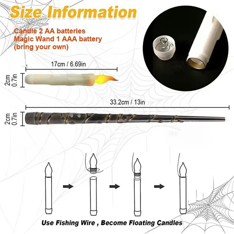 12PCS LED Floating Candles with 1PC Magic Wand Remote Timer for Birthday Halloween Party - Style A / Warm White Light