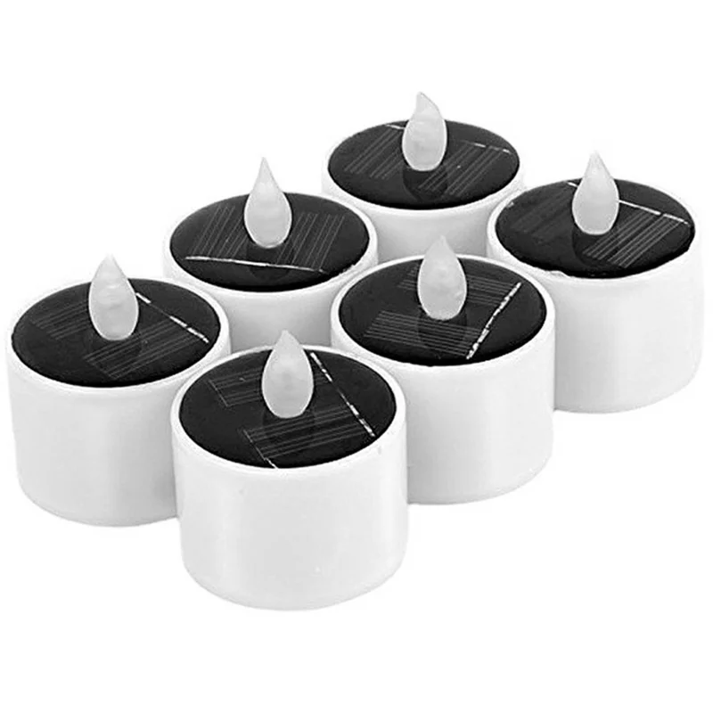 6PCS Solar Powered Flameless Tealights LED Electric Tea Lights Fake Votive Candles - Flickering Yellow Light