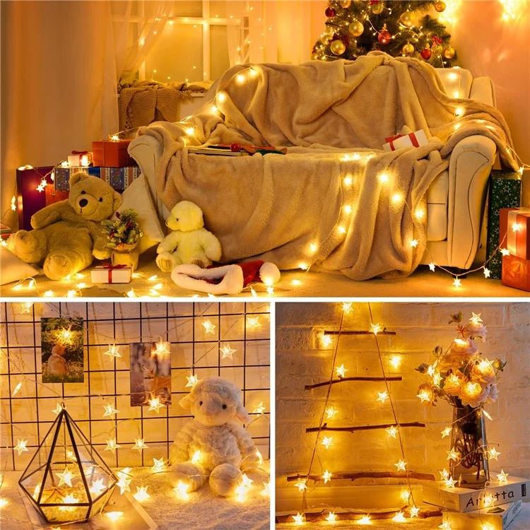 Star String Lights Battery Operated 10m 60 LED IP67 Waterproof Fairy String Lights for Wedding Party, Garden - Warm Light