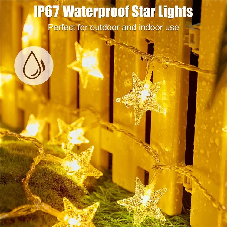 Star String Lights Battery Operated 10m 60 LED IP67 Waterproof Fairy String Lights for Wedding Party, Garden - Warm Light