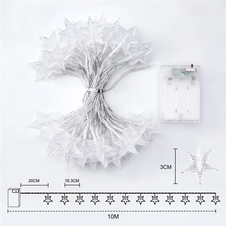 Star String Lights Battery Operated 10m 60 LED IP67 Waterproof Fairy String Lights for Wedding Party, Garden - Warm Light