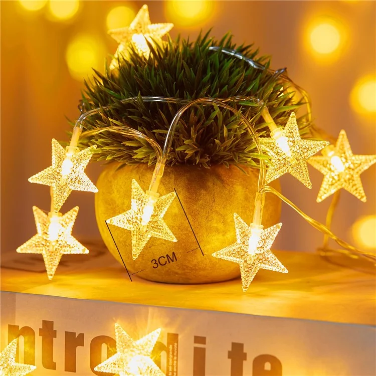 Star String Lights Battery Operated 6m 40 LED IP67 Waterproof Fairy String Lights for Wedding Party, Garden - Warm Light