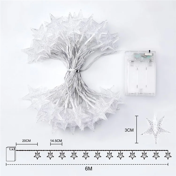 Star String Lights Battery Operated 6m 40 LED IP67 Waterproof Fairy String Lights for Wedding Party, Garden - Warm Light