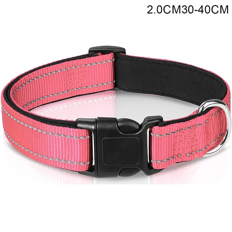 S Size 30-40cm Adjustable Reflective Dog Collar Gift with Safety Locking Buckle 2cm Wide - Pink