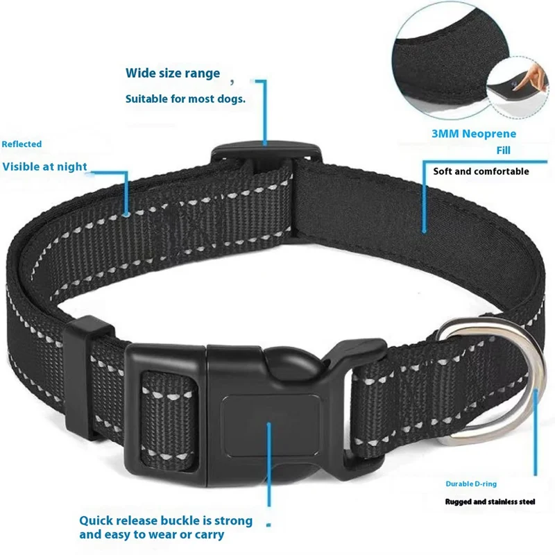 S Size 30-40cm Adjustable Reflective Dog Collar Gift with Safety Locking Buckle 2cm Wide - Pink
