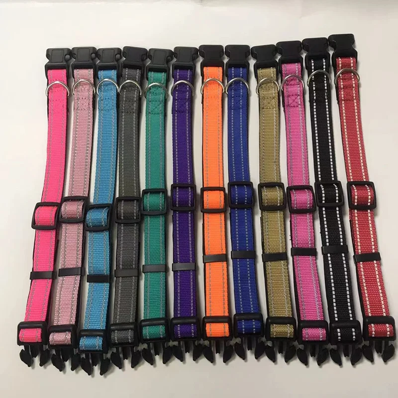 S Size 30-40cm Adjustable Reflective Dog Collar Gift with Safety Locking Buckle 2cm Wide - Pink