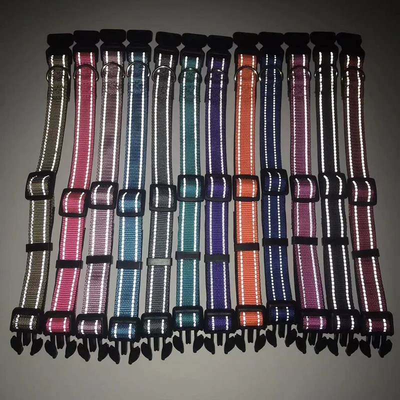 S Size 30-40cm Adjustable Reflective Dog Collar Gift with Safety Locking Buckle 2cm Wide - Pink