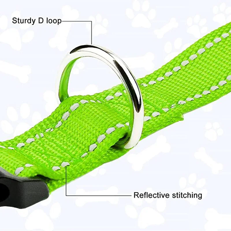 XS Size 20-30cm Adjustable Reflective Dog Collar with Safety Locking Buckle 1.5cm Wide - Fluorescent Green