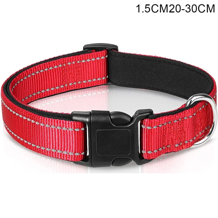 XS Size 20-30cm Adjustable Reflective Dog Collar with Safety Locking Buckle 1.5cm Wide - Red