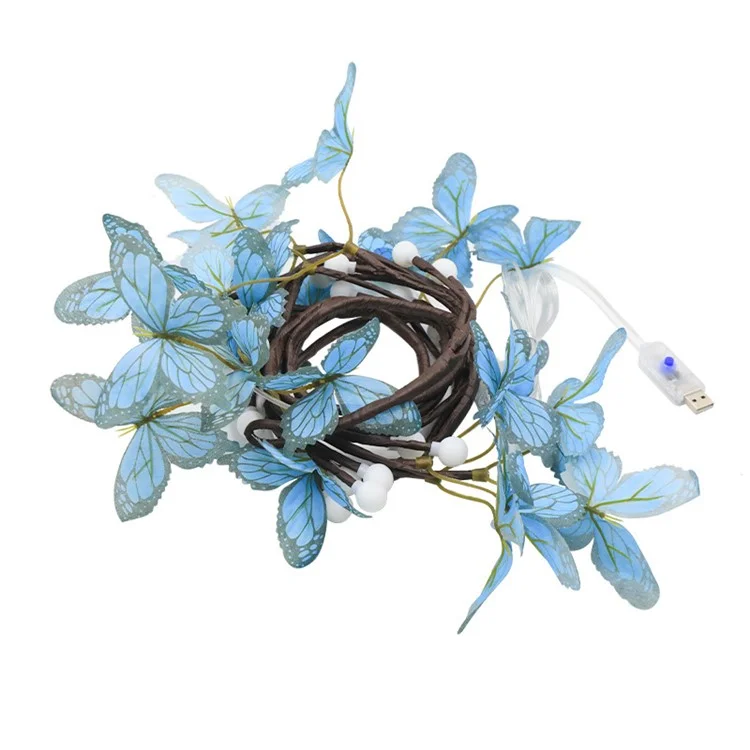 1.6m 36-Light USB Powered Blue Butterfly Rattan Strip Light Indoor Wall Decoration Atmosphere Lamp, 8 Modes with Remote Control