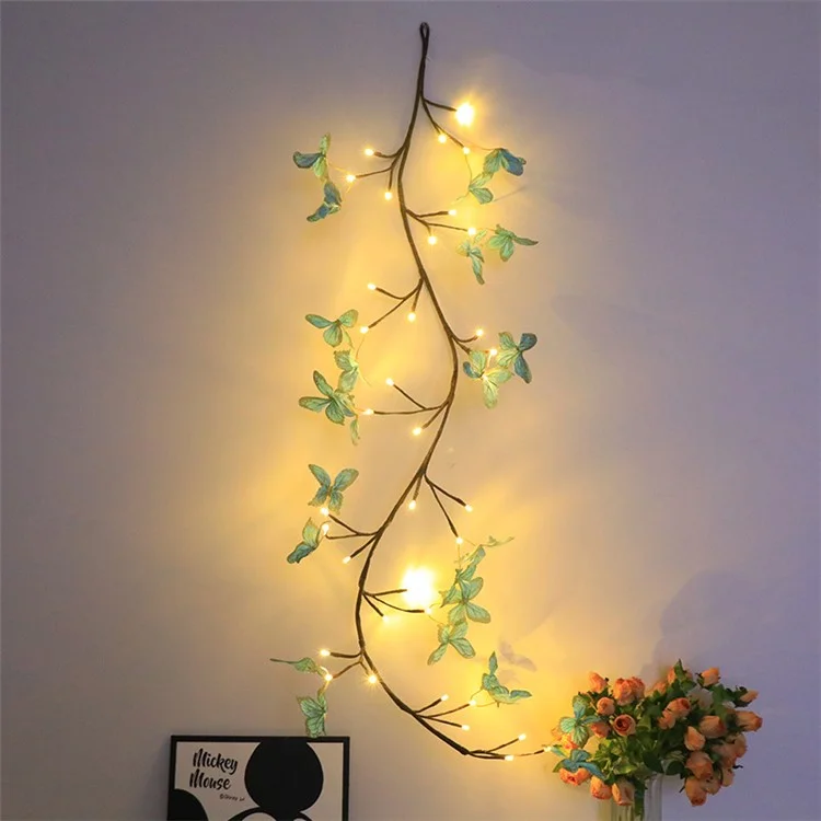 1.6m 36-Light USB Powered Blue Butterfly Rattan Strip Light Indoor Wall Decoration Atmosphere Lamp, 8 Modes with Remote Control